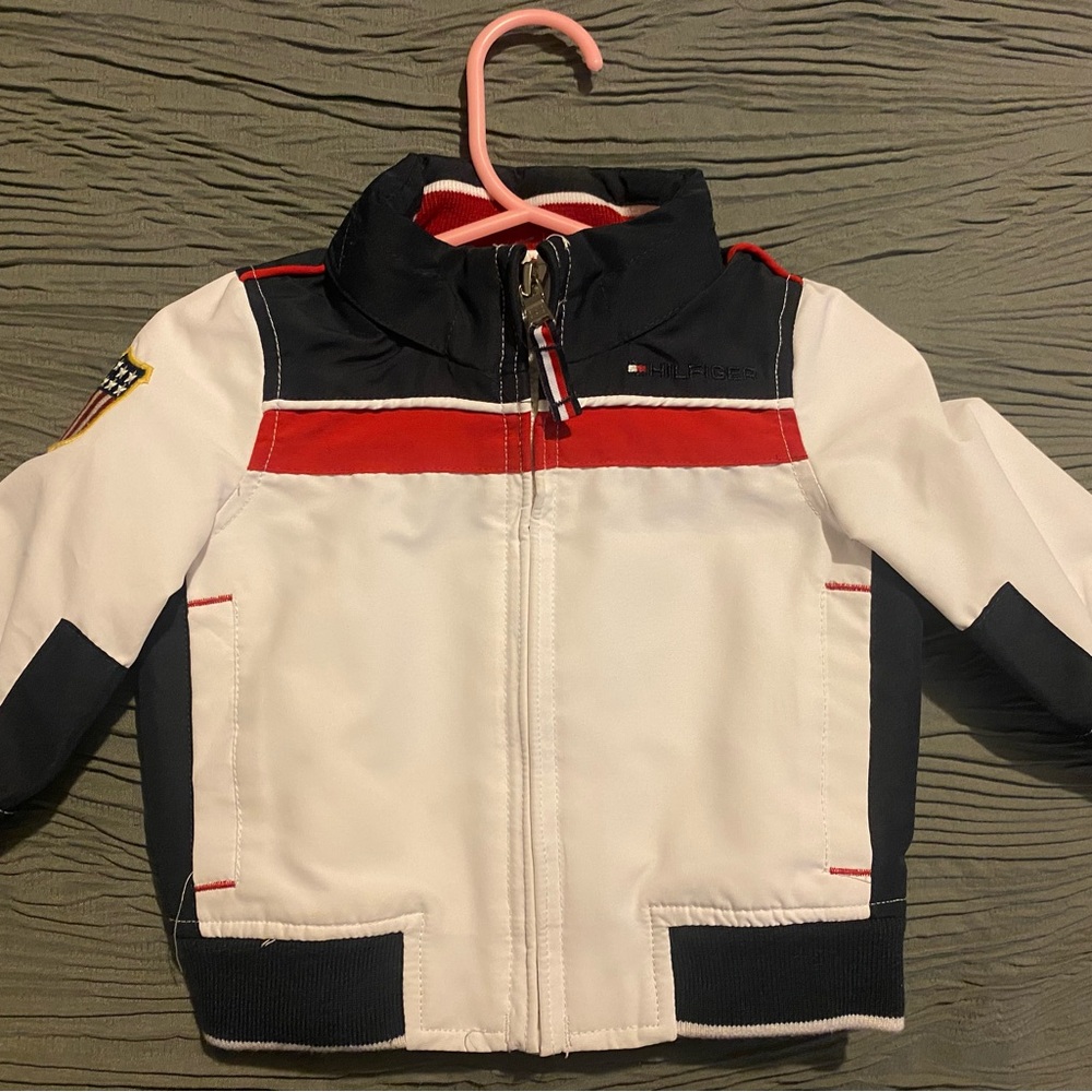 Tommy Hilfiger Kids White and Red Baby Bomber